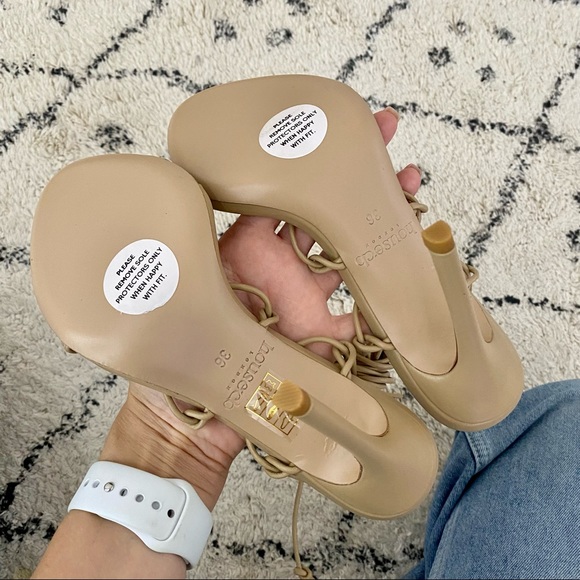 BEIGE LEATHER BARELY THERE SANDAL - Picture 4 of 10